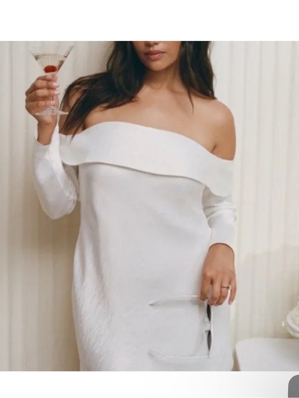 Abercrombie & Fitch Cream Off-the-Shoulder Sweater Dress